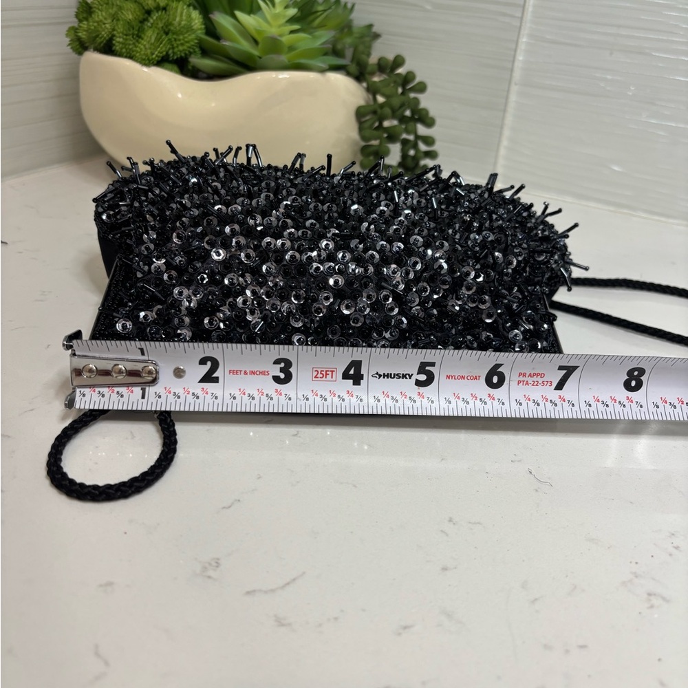 Vintage Lancôme Black Beaded Evening Bag Sequin Clutch Braided Strap Formal - Picture 6 of 10